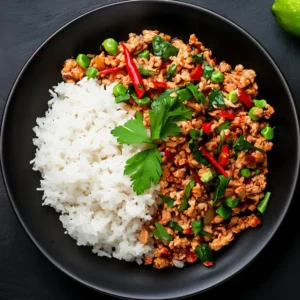 A rice bowl with Roasted chicken chopped and packed with bright, delicious and contrasting flavor of fresh herbs and veggies.