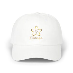 Classic Dad Cap — Gold Plumeria Floral Embroidered "Champai" Hat