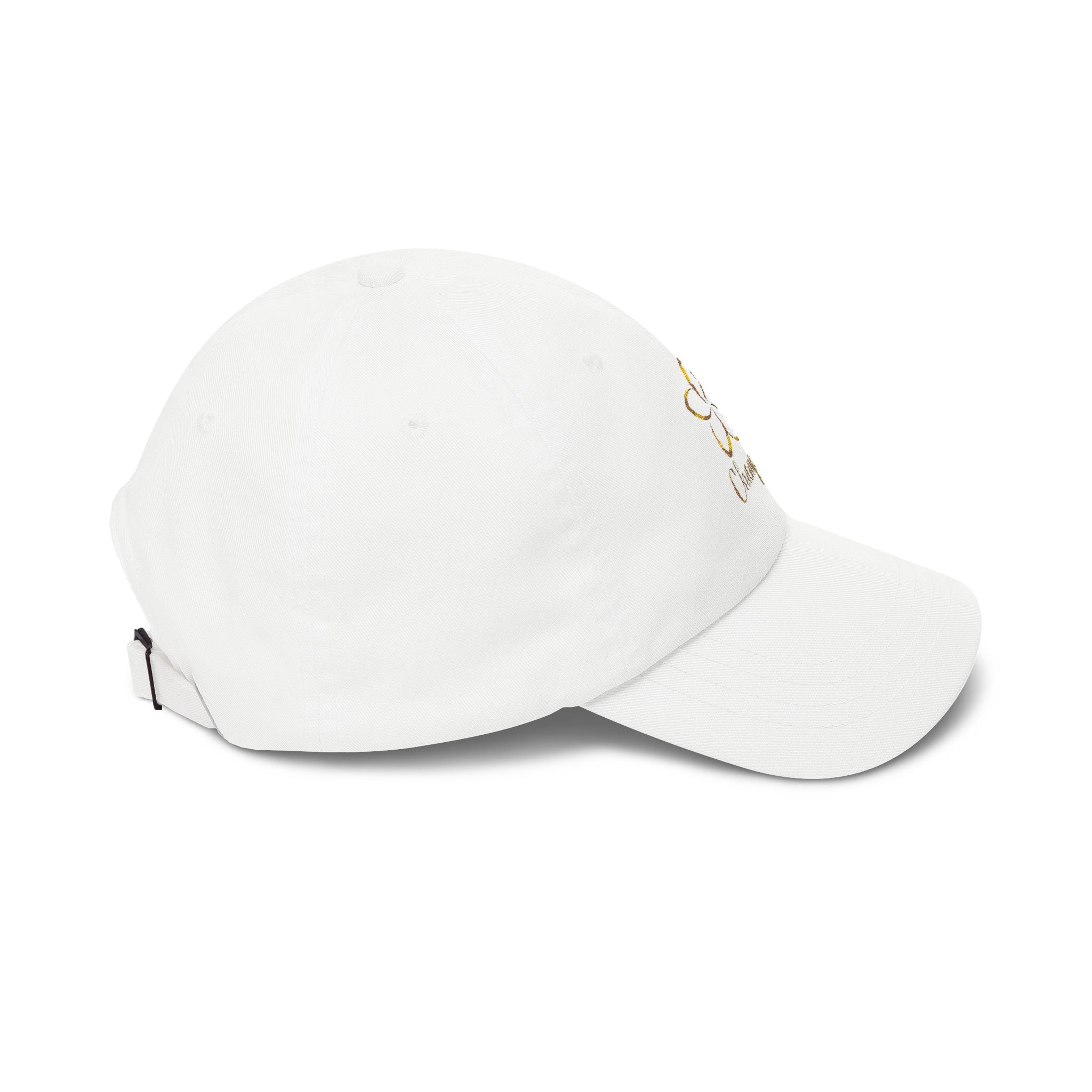 Classic Dad Cap — Gold Plumeria Floral Embroidered "Champai" Hat - Image 4