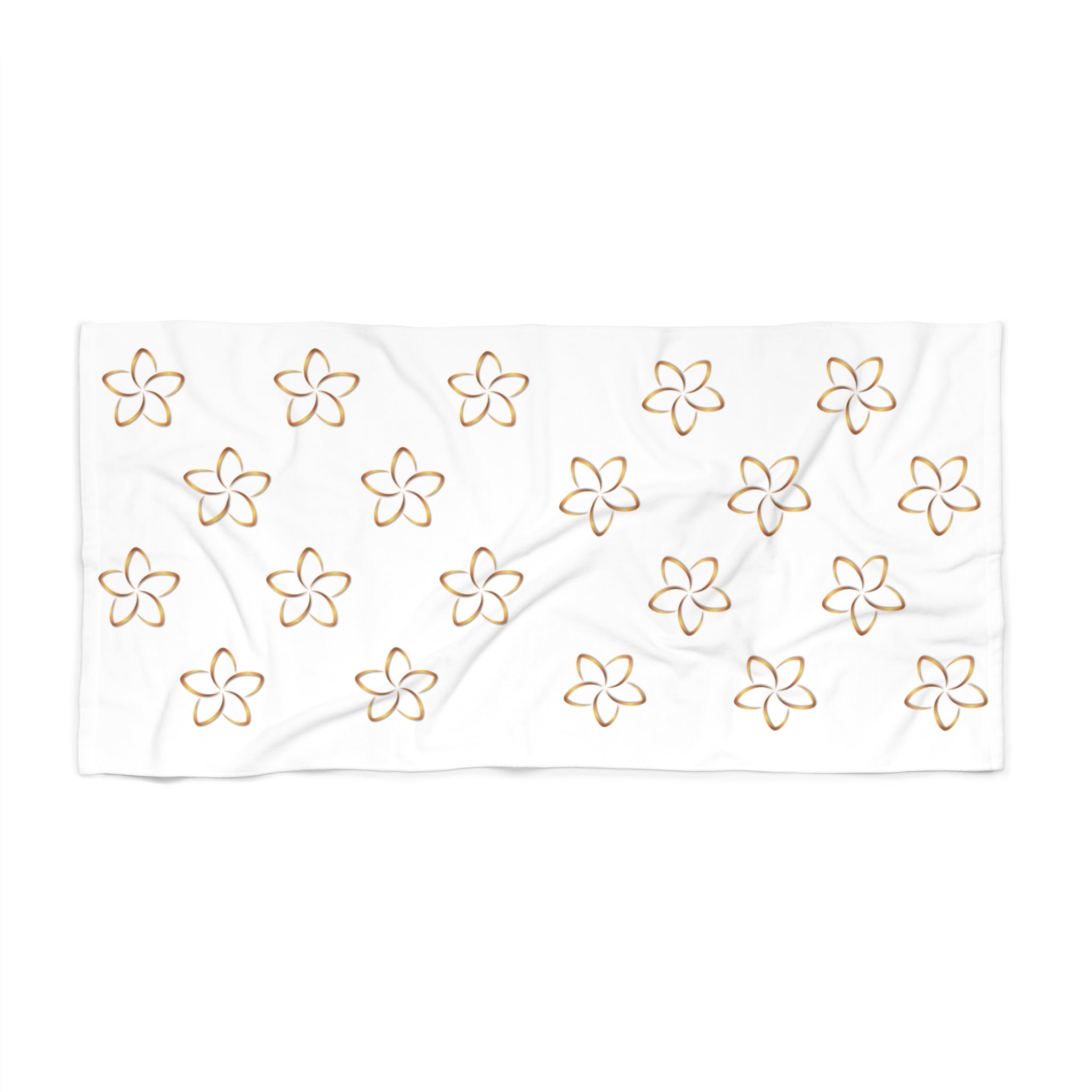 Plumeria Pattern Beach Towel — White Tropical Floral Towel - Image 2
