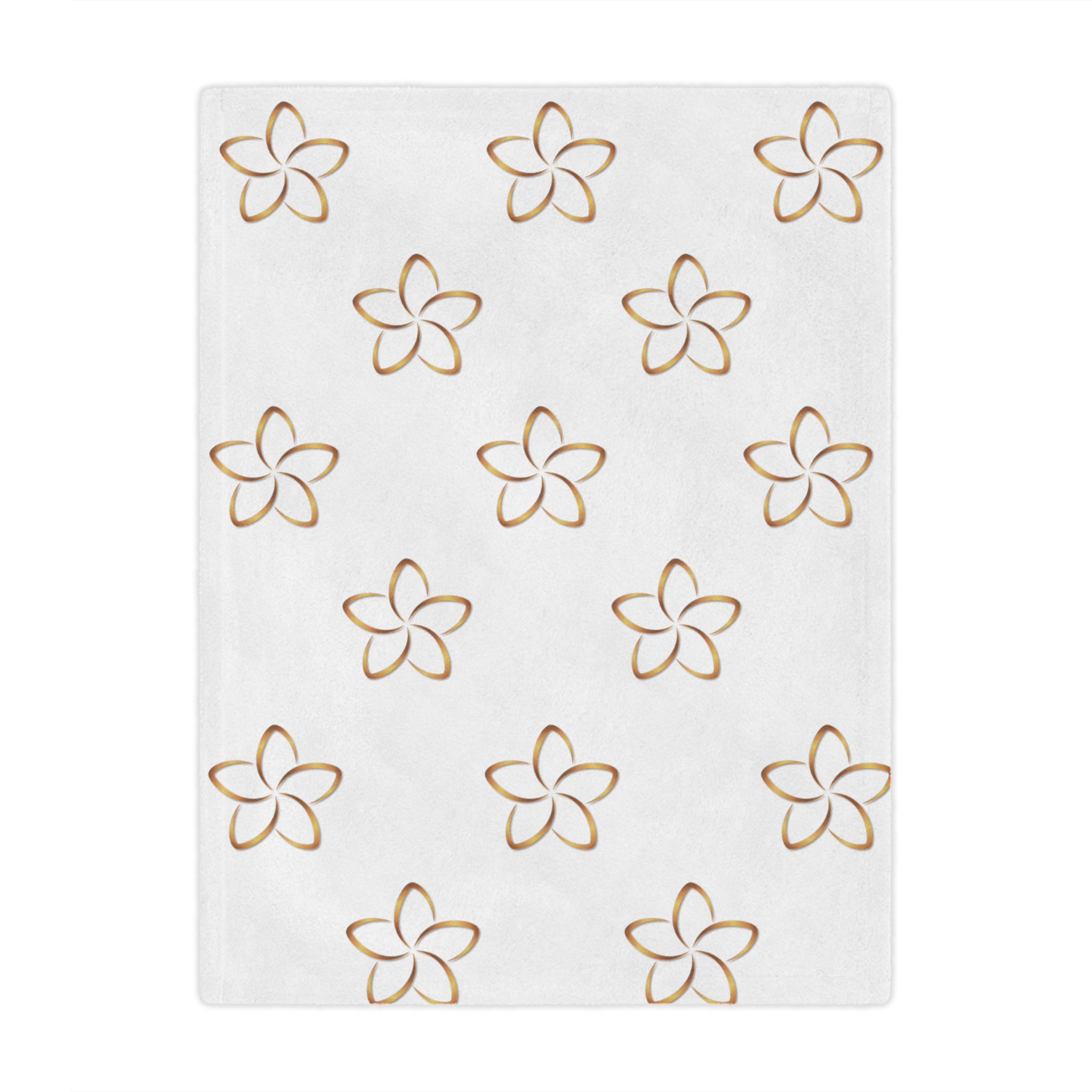 Plumeria Floral Minky Blanket – Soft White & Gold Tropical Throw - Image 2