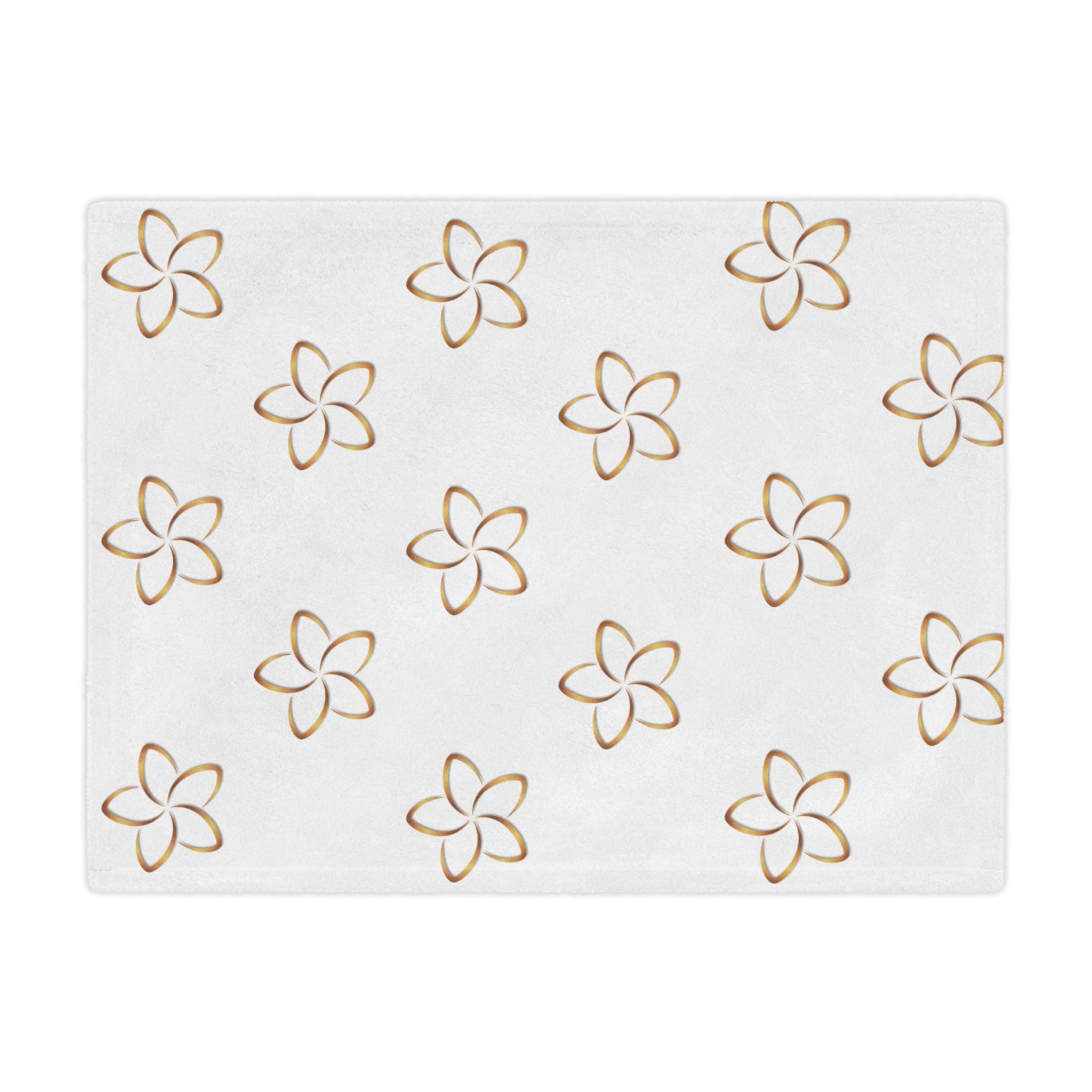 Plumeria Floral Minky Blanket – Soft White & Gold Tropical Throw - Image 3