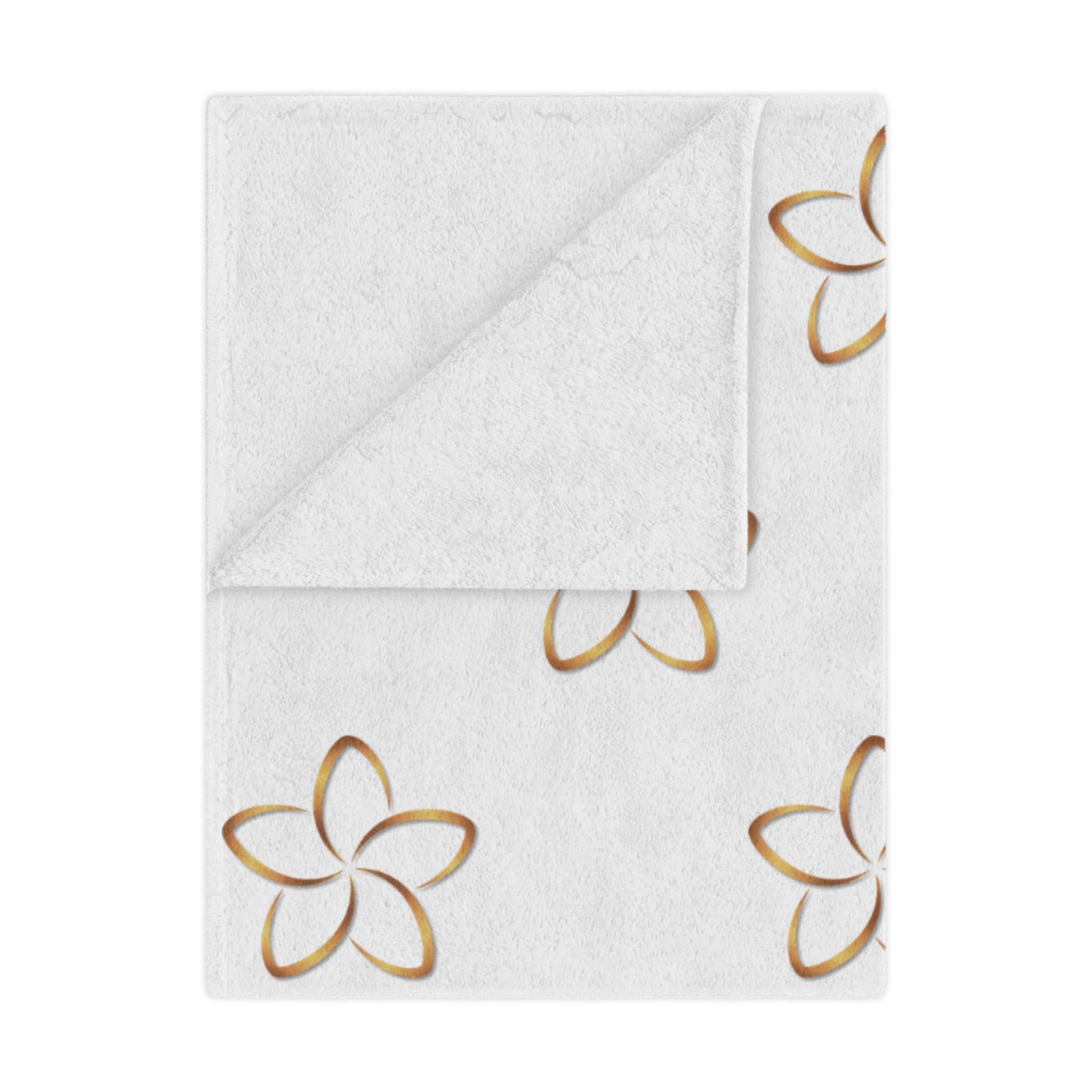 Plumeria Floral Minky Blanket – Soft White & Gold Tropical Throw - Image 4