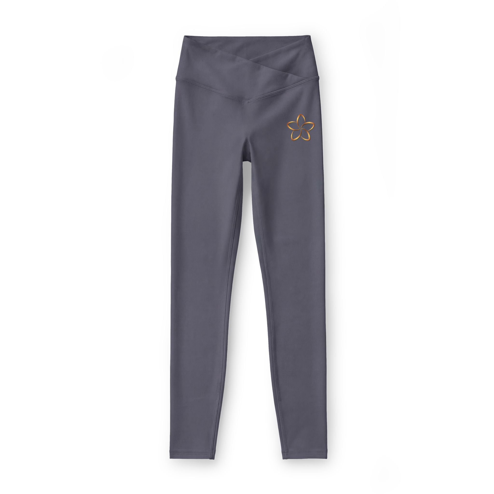 Black Luxe Leggings with Gold Floral Accent — Women’s High-Waist Activewear - Image 3