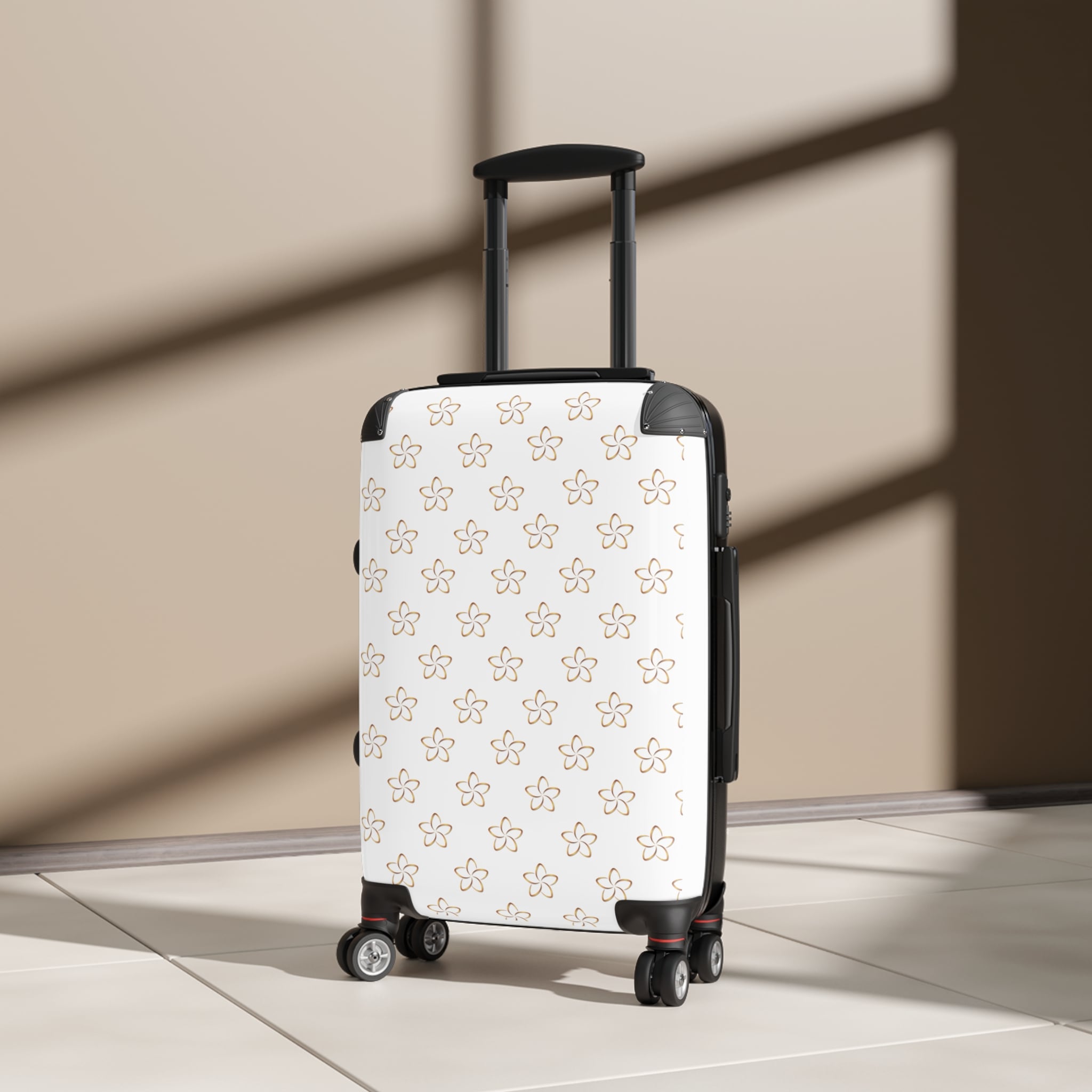 Floral Ditsy Carry-On Suitcase — Beige Mini Flower Pattern Travel Luggage