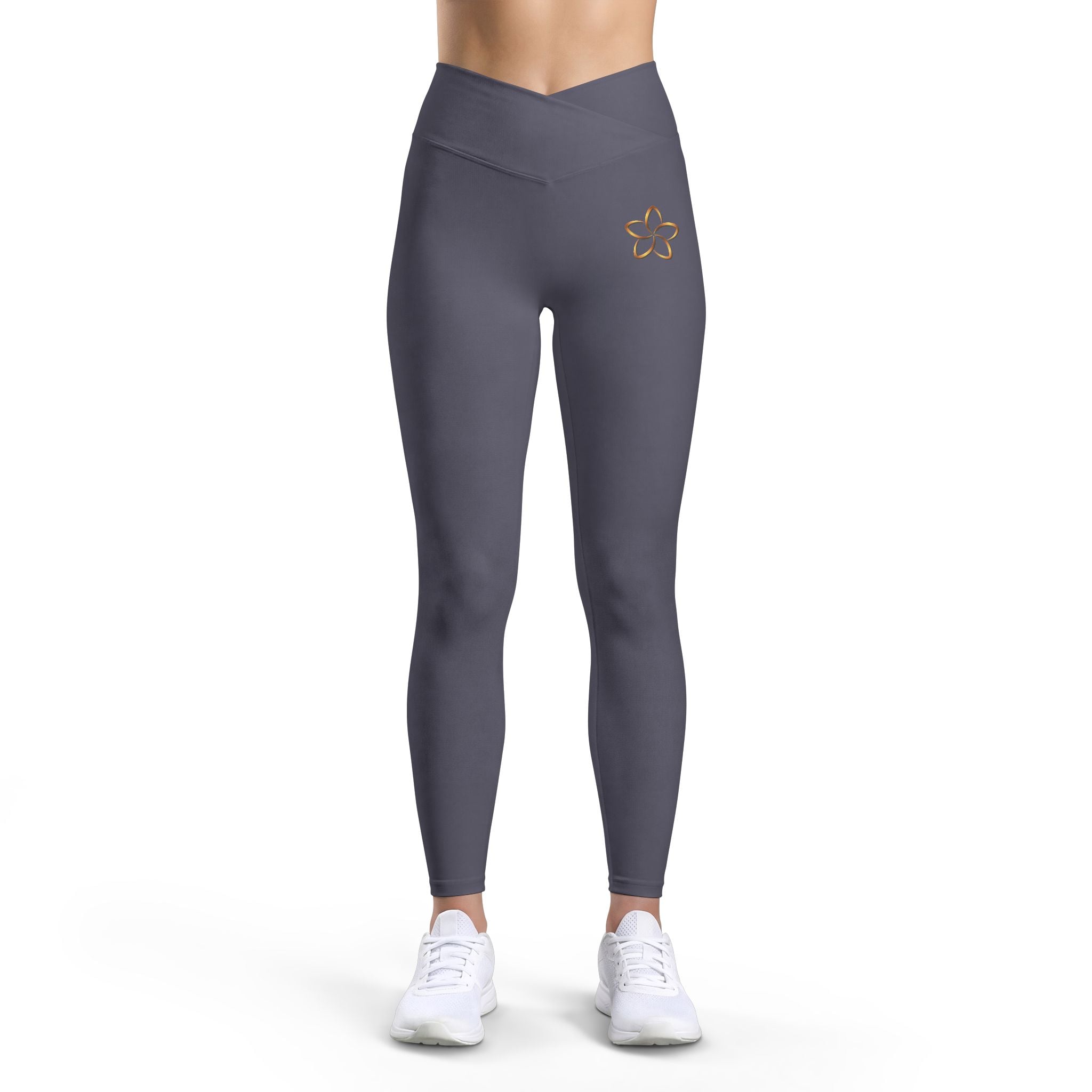 Black Luxe Leggings with Gold Floral Accent — Women’s High-Waist Activewear - Image 4
