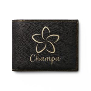 Champa Floral Bi-Fold Wallet — Personalized Leather Card Wallet with Flip