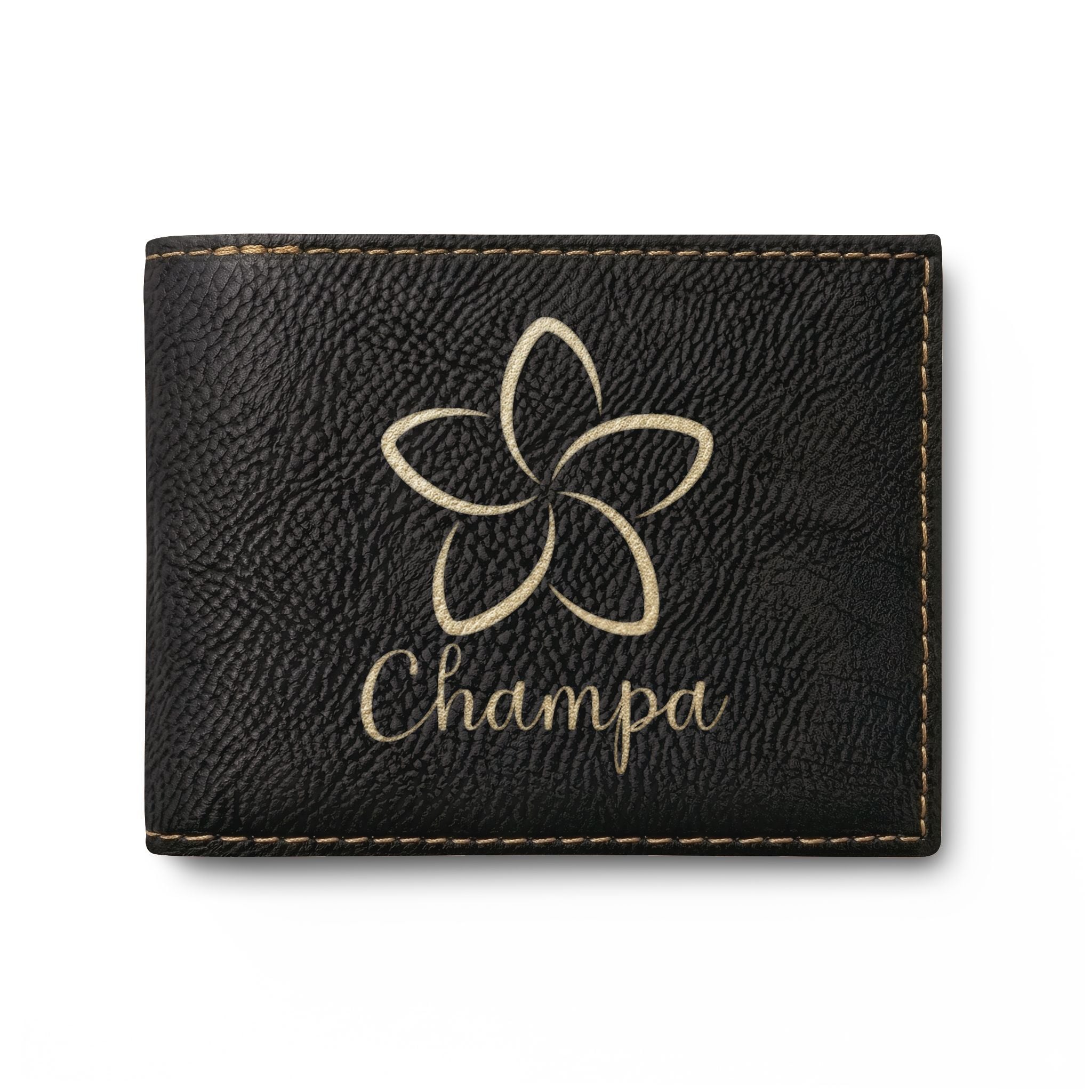 Champa Floral Bi-Fold Wallet — Personalized Leather Card Wallet with Flip