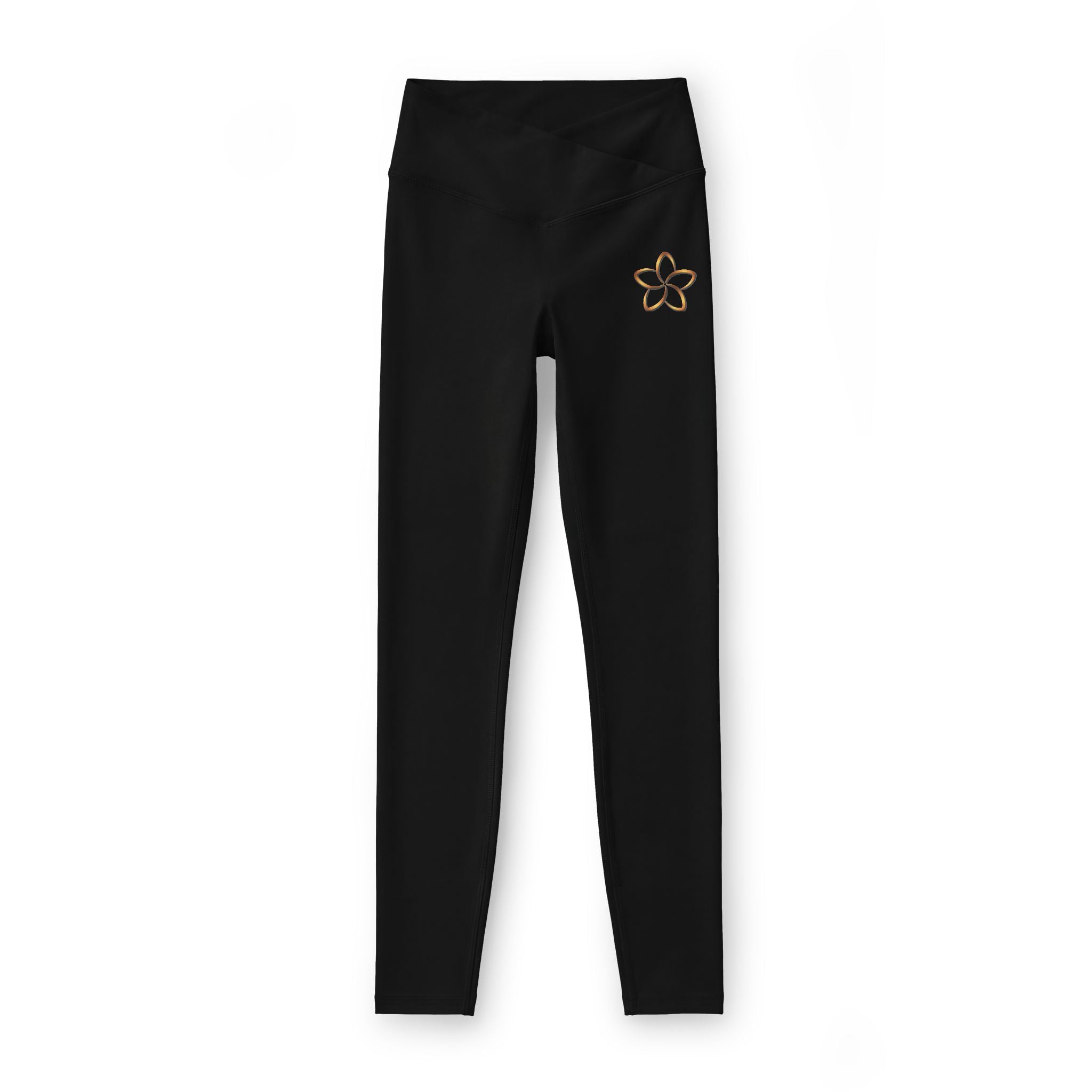 Black Luxe Leggings with Gold Floral Accent — Women’s High-Waist Activewear - Image 2
