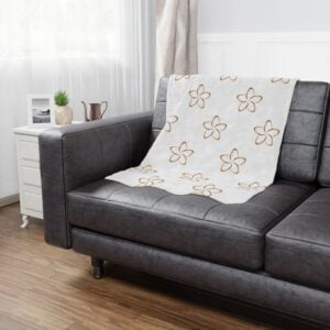 Plumeria Floral Minky Blanket – Soft White & Gold Tropical Throw