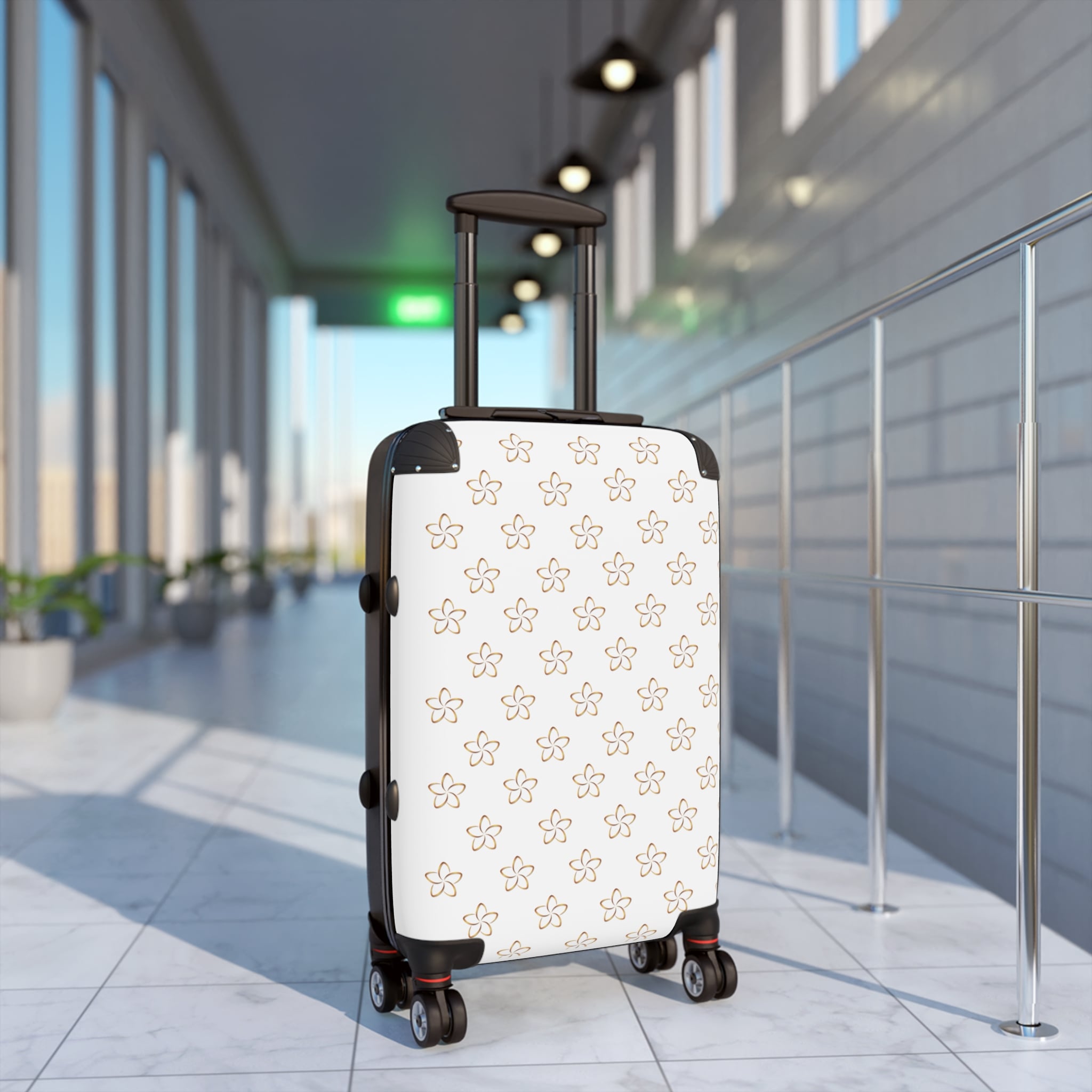Floral Ditsy Carry-On Suitcase — Beige Mini Flower Pattern Travel Luggage - Image 4