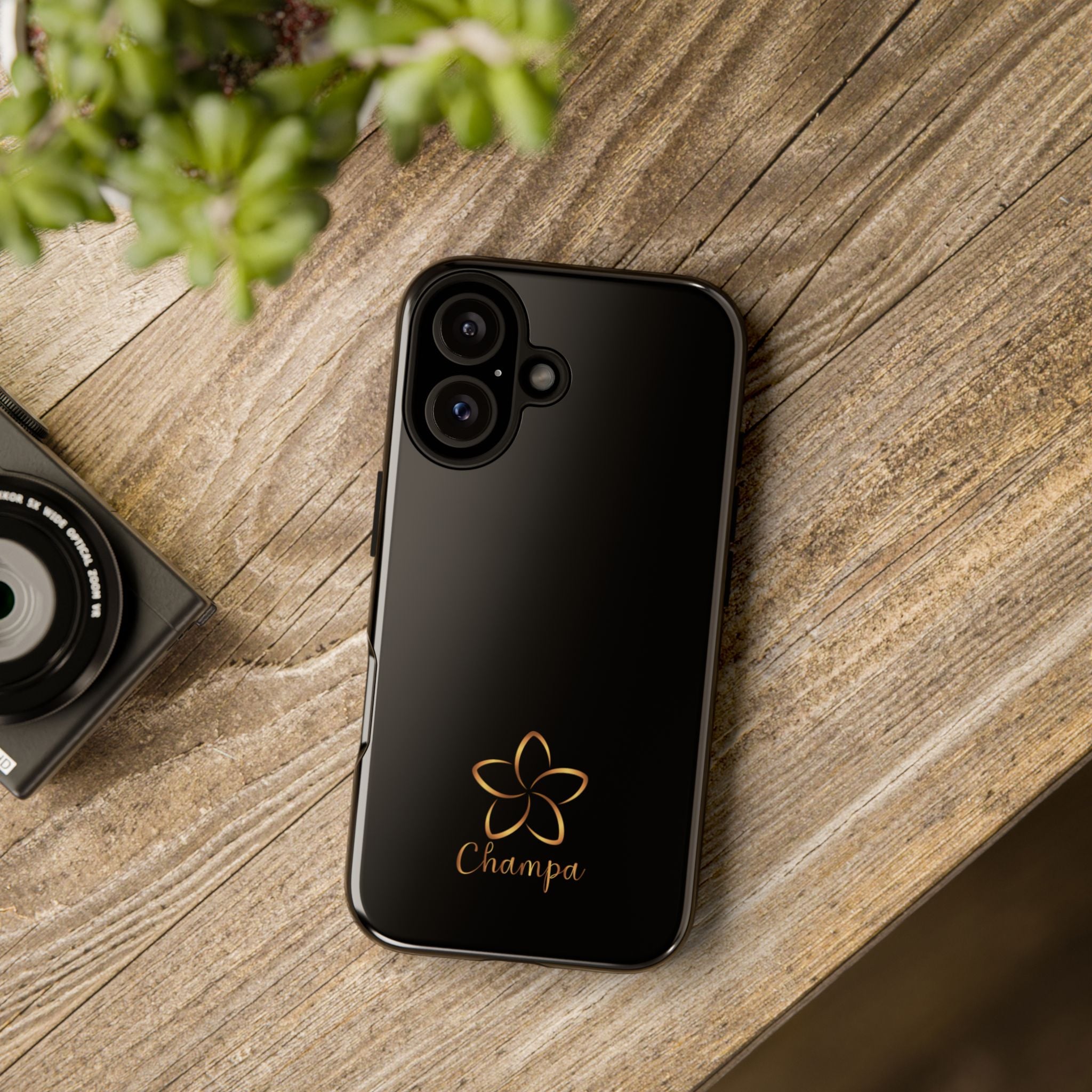 Champa Gold Floral Phone Case — Slim Black Protective Case with Elegant Flower Logo - Image 4
