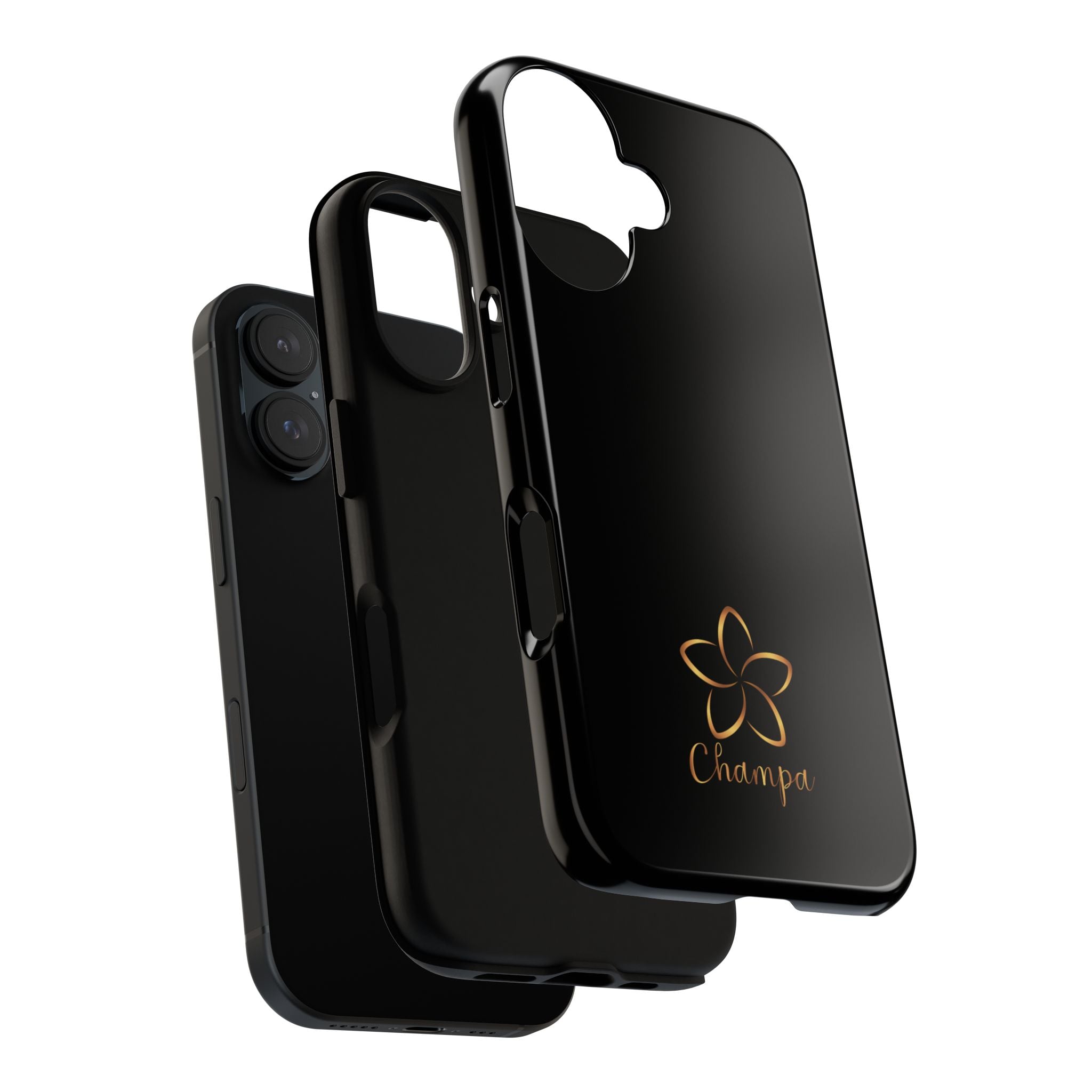 Champa Gold Floral Phone Case — Slim Black Protective Case with Elegant Flower Logo - Image 3
