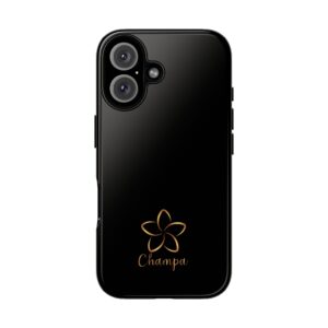 Champa Gold Floral Phone Case — Slim Black Protective Case with Elegant Flower Logo