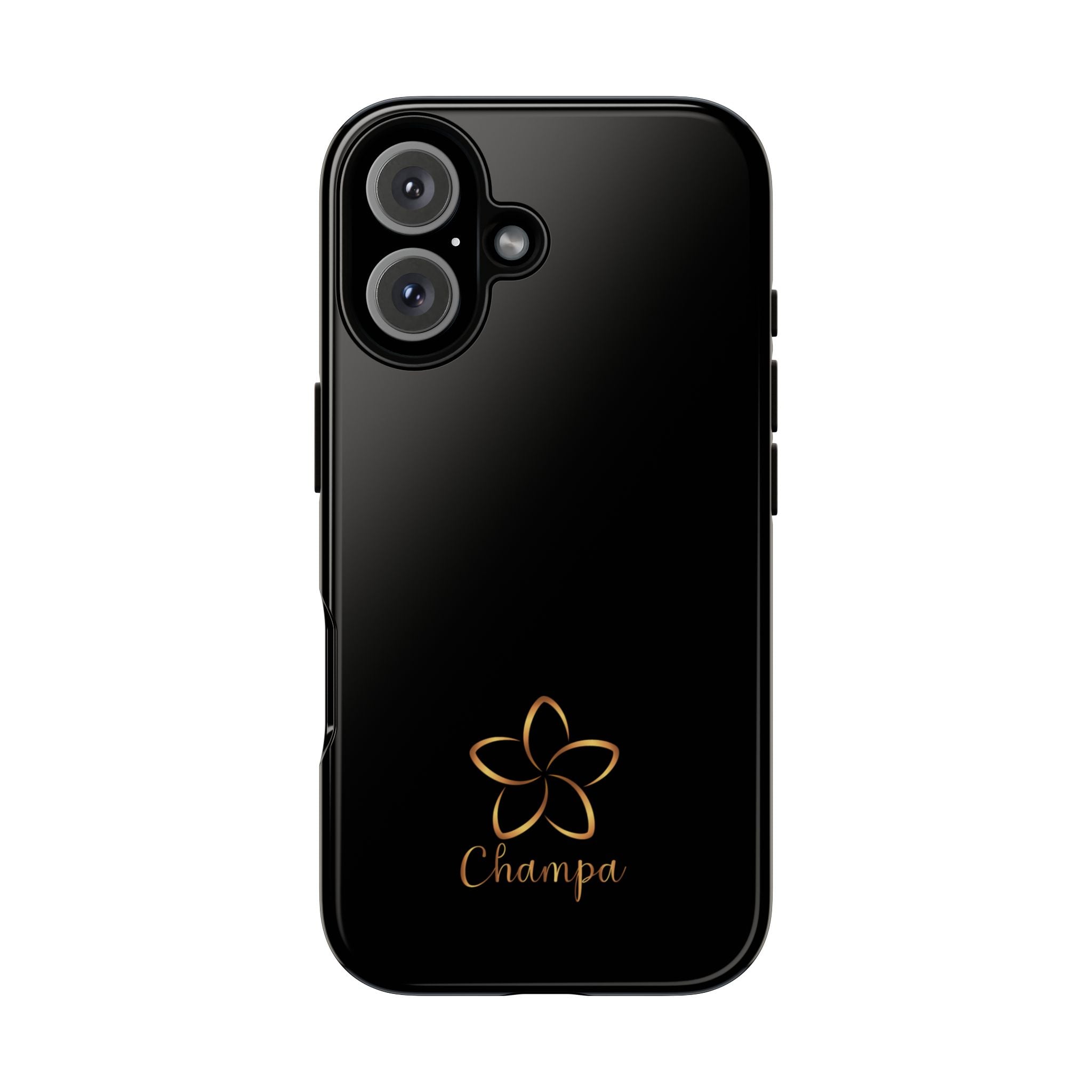 Champa Gold Floral Phone Case — Slim Black Protective Case with Elegant Flower Logo