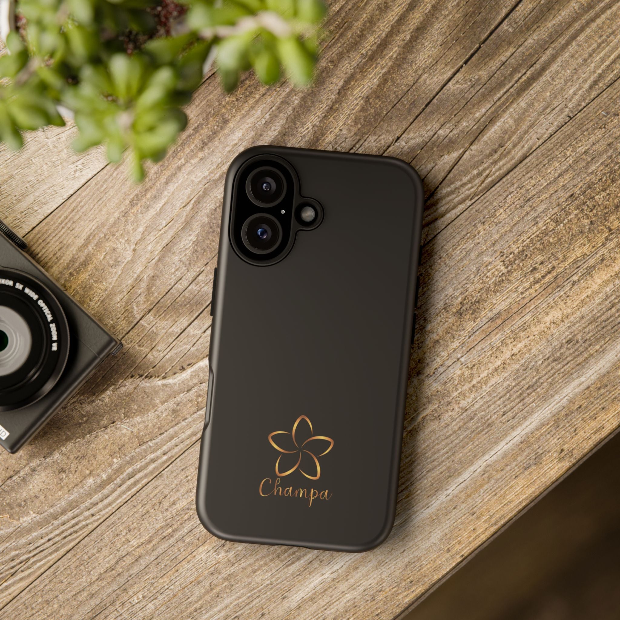Champa Gold Floral Phone Case — Slim Black Protective Case with Elegant Flower Logo - Image 8