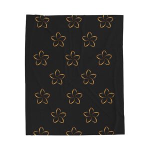 Velveteen Plush Blanket — Black Floral Outline Throw Blanket